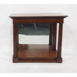 Mahogany console table, rectangular with fluted supports and mirror back, plinth base, 95cm wide