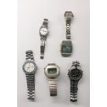 Box of assorted watches including Seiko, Quartz SQ100, etc