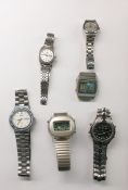 Box of assorted watches including Seiko, Quartz SQ100, etc