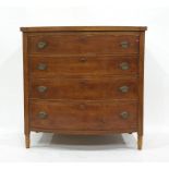 19th century polished hardwood bowfronted chest of four long graduated drawers with cockbead