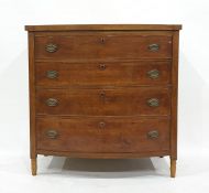 19th century polished hardwood bowfronted chest of four long graduated drawers with cockbead