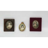 3 various portrait miniatures of ladies, variously framed