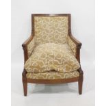 Mahogany shewwood square-back armchair, the arms with ram’s mask supports and scallopshell