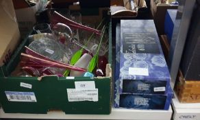 Assorted glassware including Melodia boxed lead crystal six tall tumblers and matching boxed six