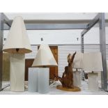 Pair of cream faux-suede covered table lamps, a pa