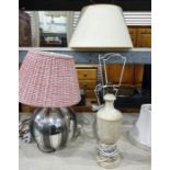 Three assorted table lamps including glass bodied lamp, with frosted finish with clear glass dimples