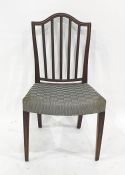 Mahogany rail-back dining chair, coach-top cresting with chequered weave stuffover seat and a