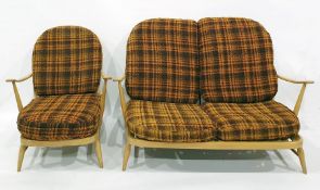 Mid-20th century Ercol two-seat sofa, single armchair and footstool