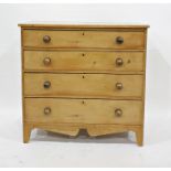 19th century pine chest of four drawers, the rectangular top with applied edge, turned wood handles,