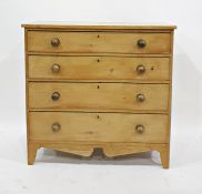 19th century pine chest of four drawers, the rectangular top with applied edge, turned wood handles,