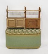 Two pine wall hanging shelving units, a mahogany dressing table mirror, ottoman and footstool (5)