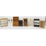 Eight various miniature shelves, cupboards, kitche
