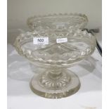 Pair Georgian-style pedestal cut glass bowls, each boat-shaped, 17cm wide