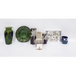 Four various studio pottery vases, a Poole porcelain miniature stepped vase of Art Nouveau style,