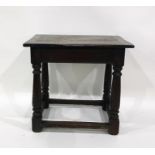17th century style single drawer oak side table, the rectangular top with cleated end supports,