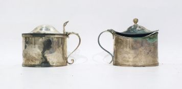 Two Georgian silver mustard pots, each of oval form, one London 1794 by Crispin Fuller, the other