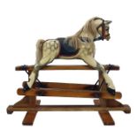 Vintage painted wooden platform rocking horse, the