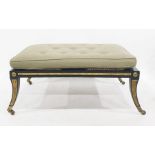 Regency-style giltwood and ebonised rectangular stool/coffee table, having two octagonal cane panels