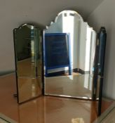 Three-part folding dressing table mirror