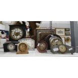 Assortment of mantel clocks to include pewter mant