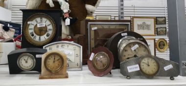 Assortment of mantel clocks to include pewter mant