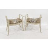 Pair of painted wood revived Regency pattern dressing stools, each having simulated leopardskin