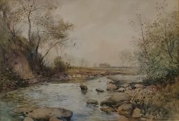 Austin Winterbottom watercolour drawing, River sce