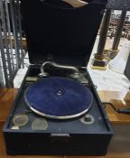 Three various gramophones including a Linguafone,