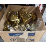 Large quantity of brass items to include inkstand and chamberstick