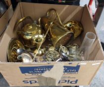 Large quantity of brass items to include inkstand and chamberstick