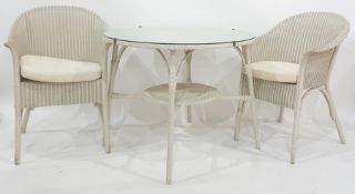 Cane table and two chairs finished in cream