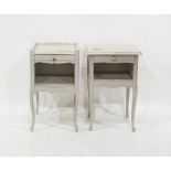 Pair grey painted wood bedside tables in French provincial style