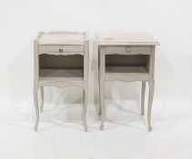 Pair grey painted wood bedside tables in French provincial style