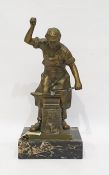 Brass and metal figure of a blacksmith, on variegated marble base, 31cm high (some damage)