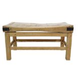 Beech butcher's block on pine stand and pine undertier, rectangular section supports, 153cm x 82cm