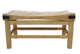 Beech butcher's block on pine stand and pine undertier, rectangular section supports, 153cm x 82cm