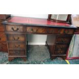 20th century reproduction pedestal desk with leatherette inset top