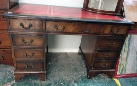 20th century reproduction pedestal desk with leatherette inset top