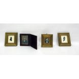 Pair miniature silhouette portraits and 2 portrait miniatures of gentlemen (4)