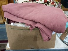 Quantity of table linen and a large rust-coloured linen bedspread