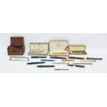 Conway Stewart fountain pen and propelling pencil in marbled green cases, with box, various other
