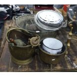 Large vintage galvanized bucket, various vintage enamel bowls, a vintage mincer marked 'Made in