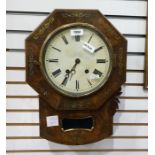 19th century walnut and brass inlaid wall clock with Roman numerals to the dial