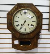 19th century walnut and brass inlaid wall clock with Roman numerals to the dial