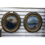 19th century Pair oils on panel Unattributed, continental scenes, oval frames 19 cms high