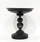 Small black marble and bronze tazza, circular with classical female bust column and on circular