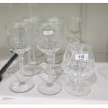 Set of nine cut glass goblets with waisted bowls and ribbed stems and three other stem wines (12)