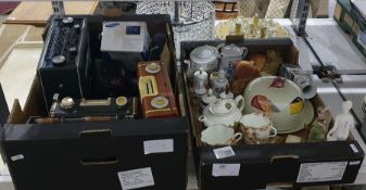 Assorted ceramics, transistor radios, etc (2 boxes)