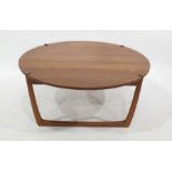 Teak G-Plan style low circular coffee table, on angled circle supports, 109cm diameter