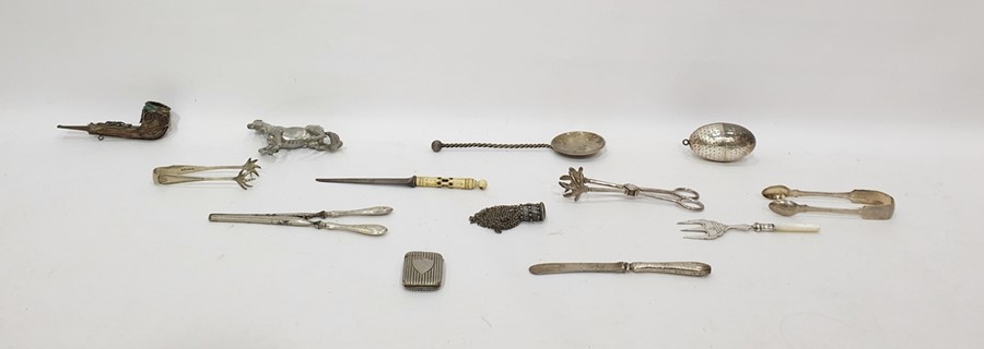 Box of assorted white metal and electroplated items to include model of horse, flatware, purse, etc